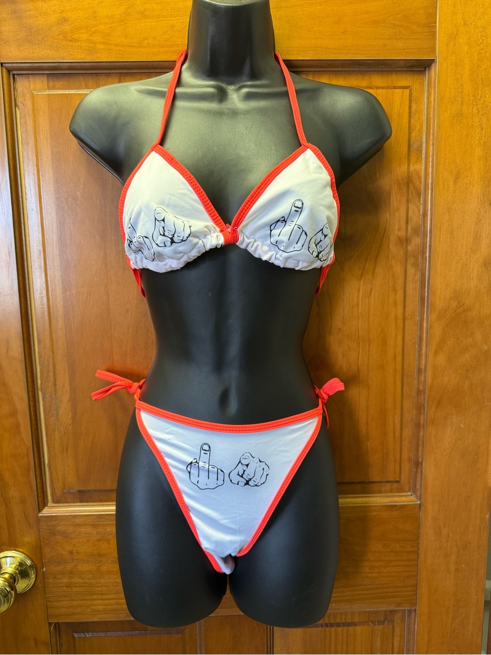 White & Red Graphic Bikini Set
